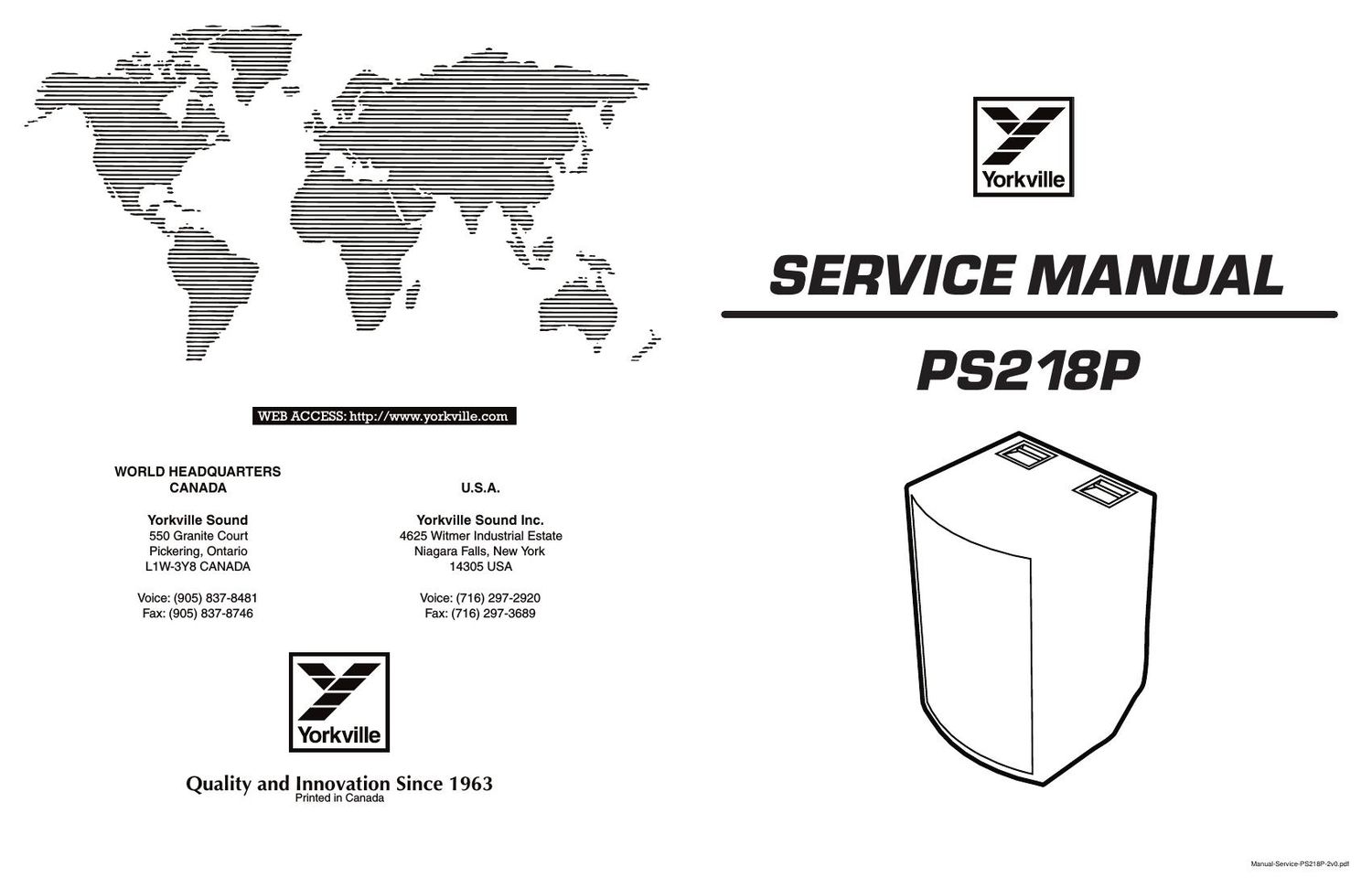 Yorkville PS218P Powered Speaker Service Manual