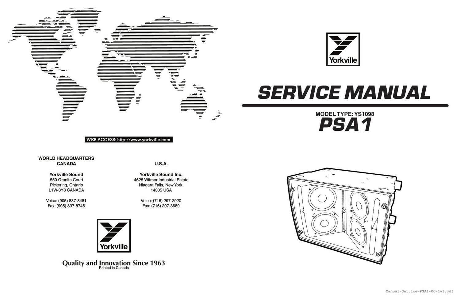 Yorkville PSA1 Powered Speaker Service Manual