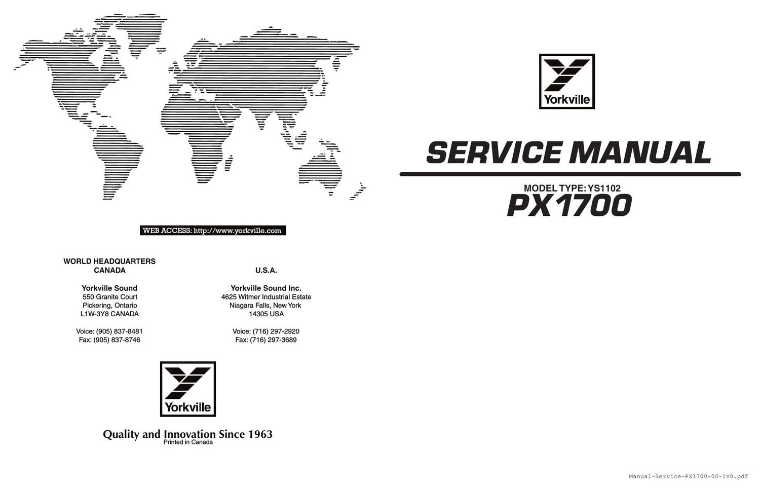 Yorkville PX1700 Service Manual