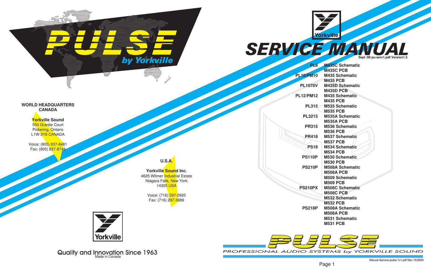Yorkville Pulse Speaker Service Manual