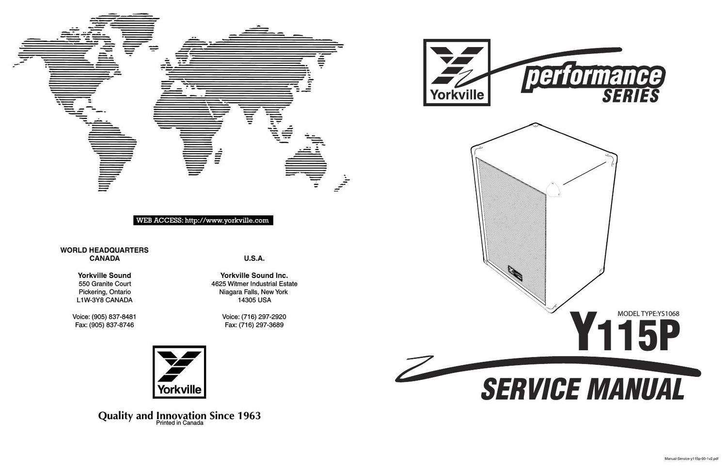 Yorkville Y115P Powered Speaker Service Manual