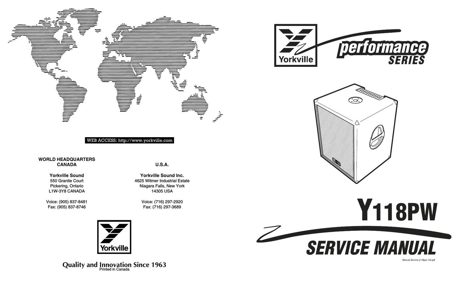 Yorkville Y118PW Powered Subwoofer Service Manual
