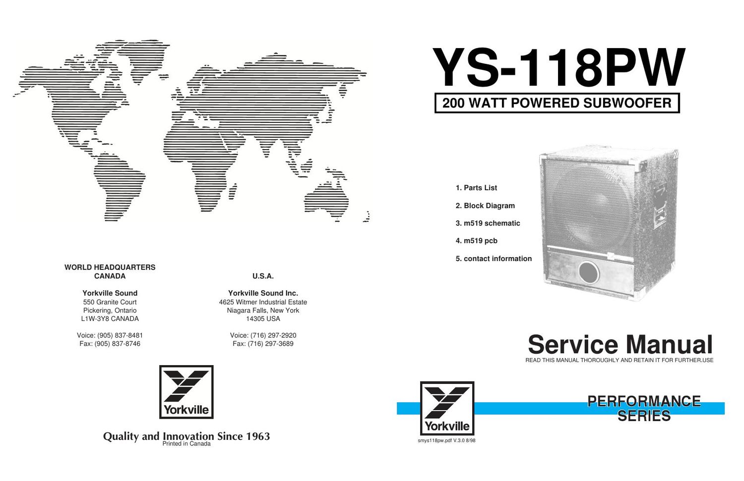 yorkville ys 118 pw service manual