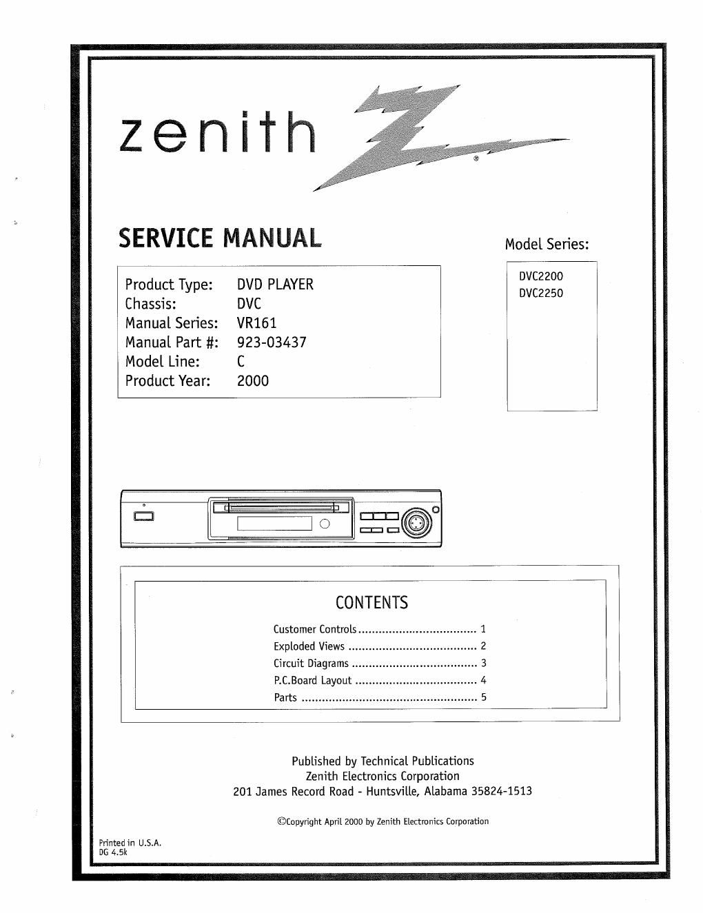 zenith dvc 2250 service manual