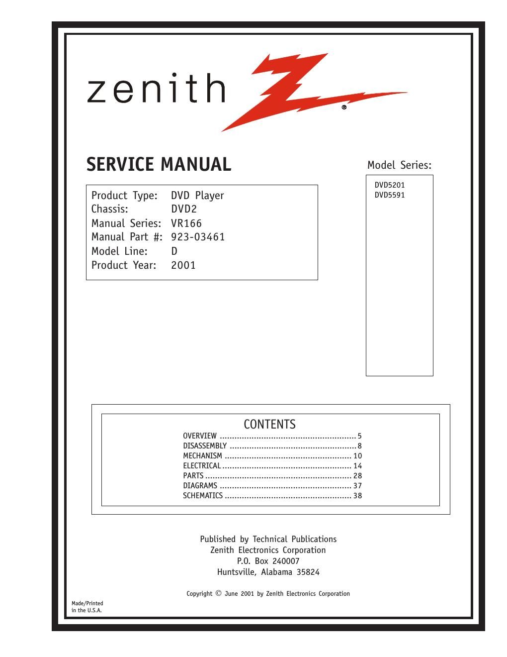 zenith dvd 5201 service manual