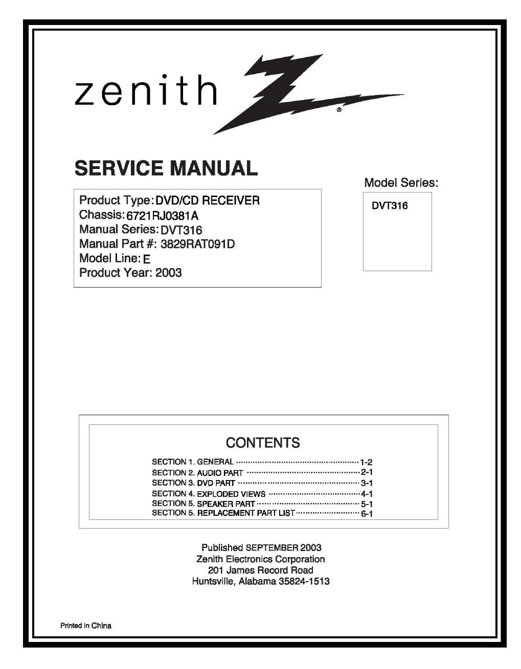 zenith dvt 316 service en