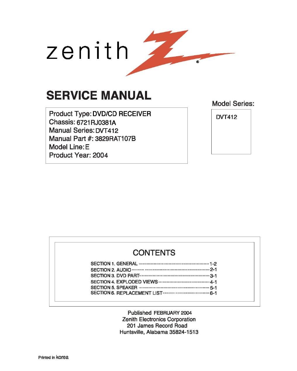 zenith dvt 412 service en