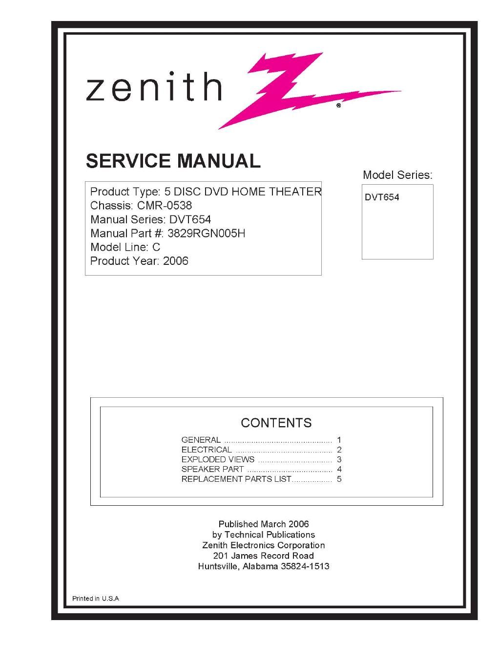 zenith dvt 654 service en
