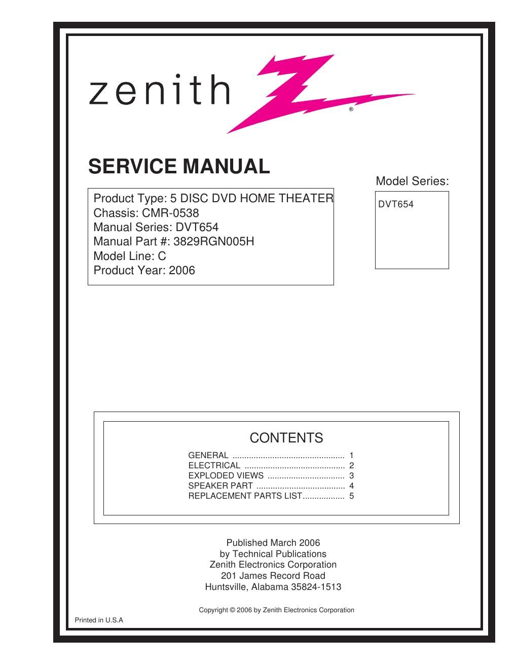 zenith dvt 654 service manual