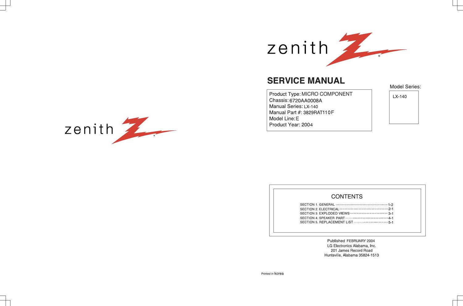zenith lx 140 service en