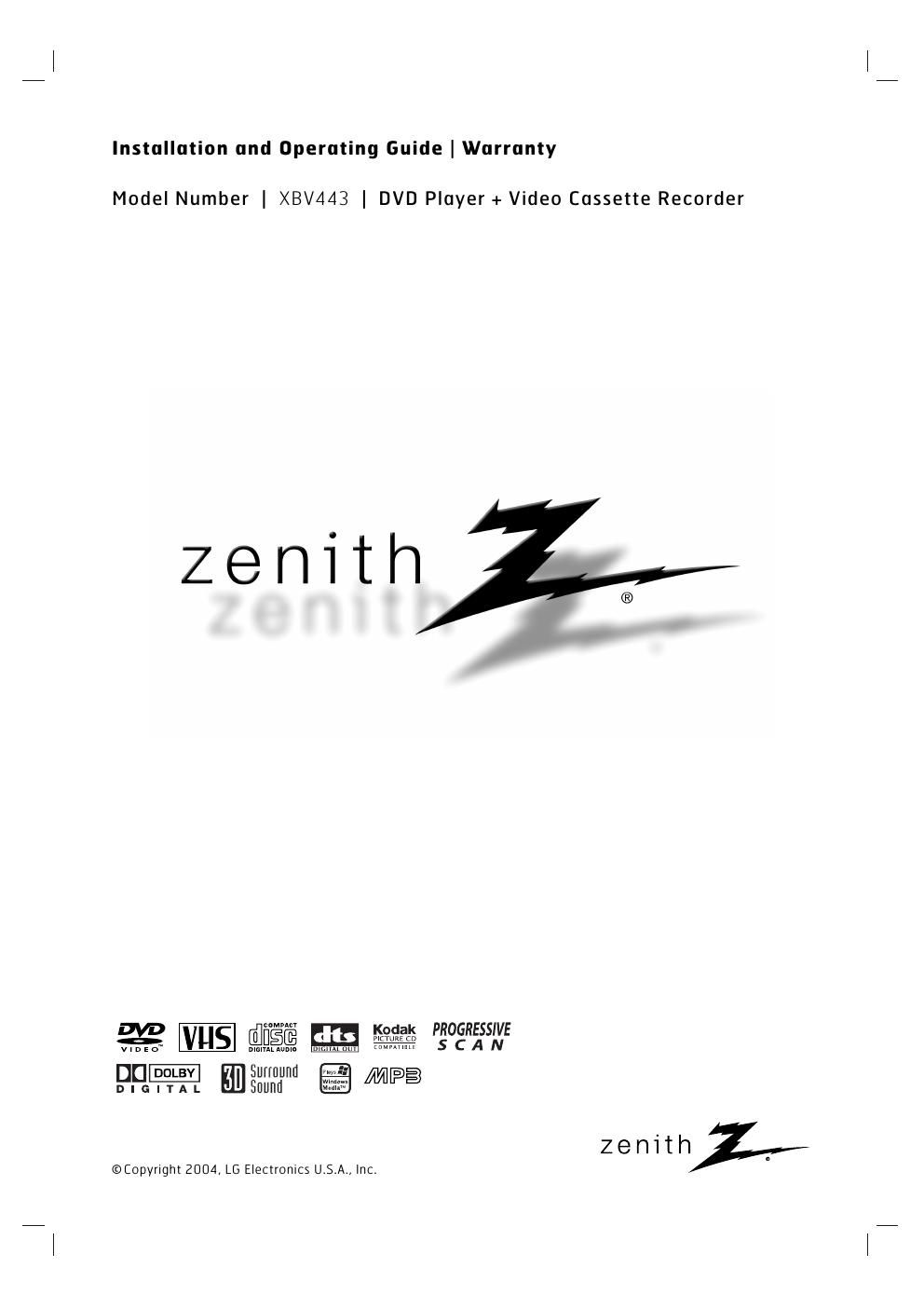 zenith xbv 443 owners manual
