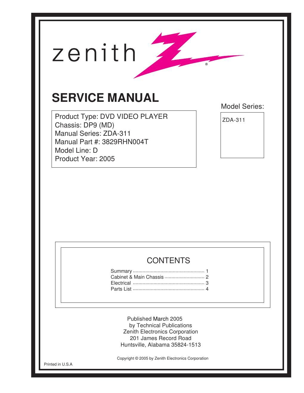 zenith zda 311 service manual
