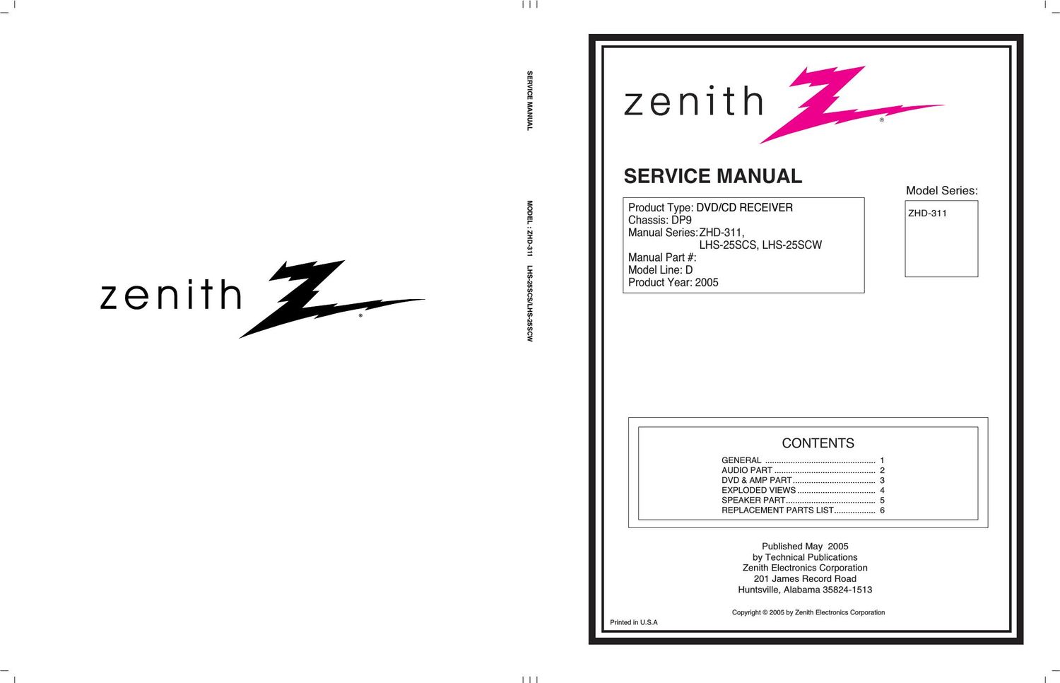 zenith zhd 311 service manual